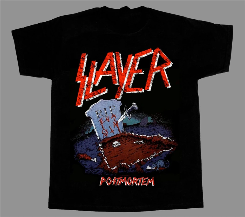 Slayer Postmortemྒ Новая Черная футболка с короткими рукавами модная уличная