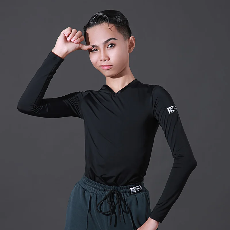 

Latin Dance Top Kids Long Sleeve Boys Latin Dancing Shirts Salsa Tango Cha Cha Competition Dress Performance Dancewear DN7170