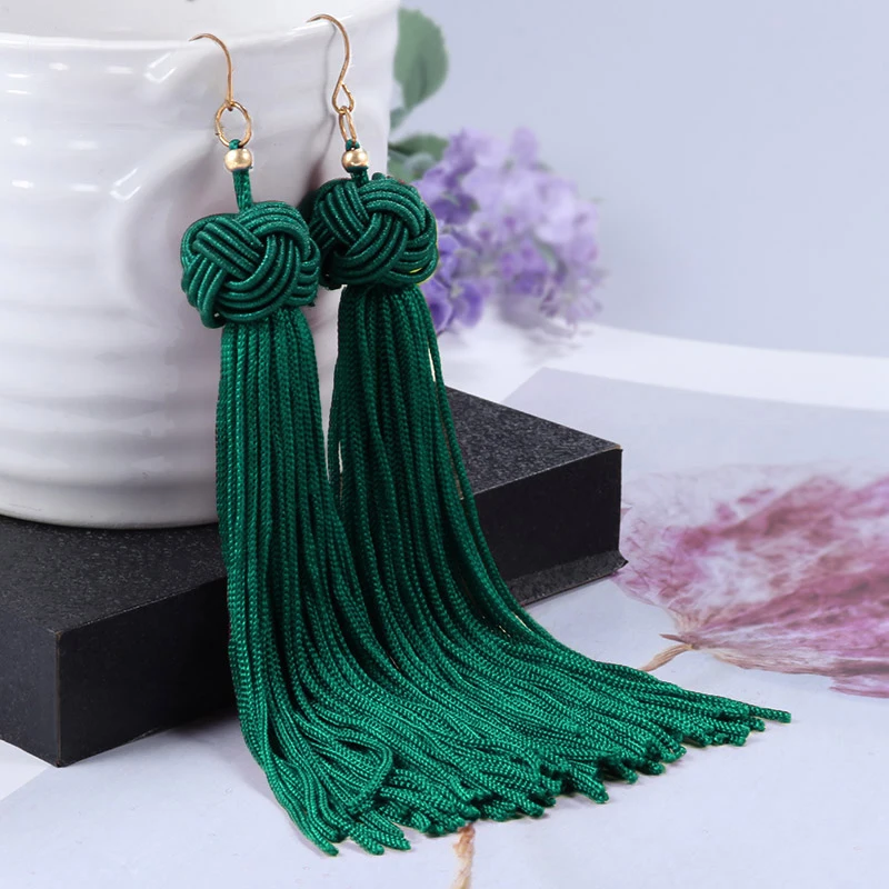 Qtian модные треугольные очаровательные серьги-капли с длинной кисточкой для