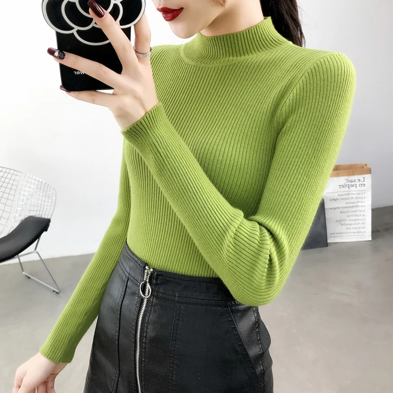 

Autumn and winter 2020 new slim tight long sleeve Western-style knitted base shirt top half-high collar sweater women