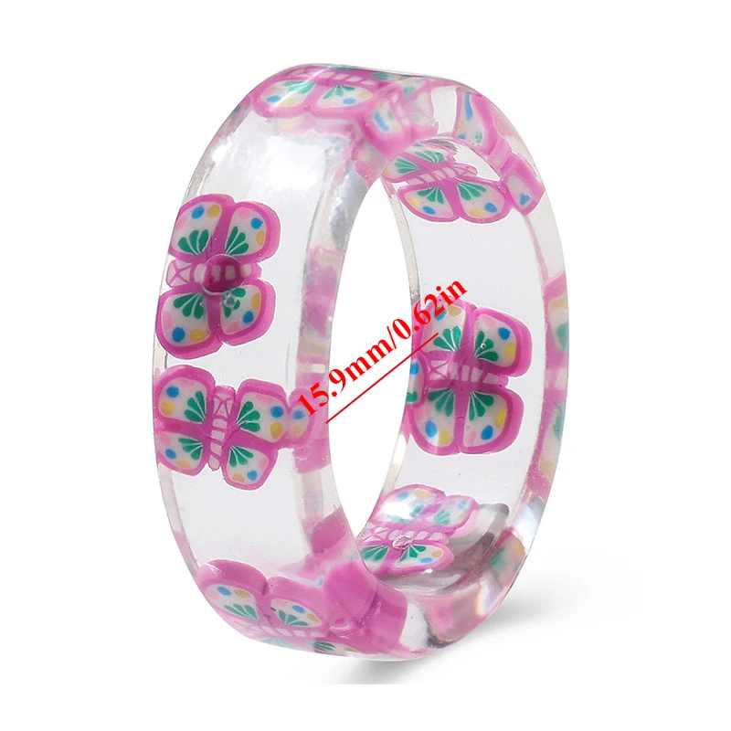 

Creative Handmade Acrylic Resin Ring Fashion Transparent Colorful Fruit Butterfly Inside Creative Finger Ring For Girl Jewelry