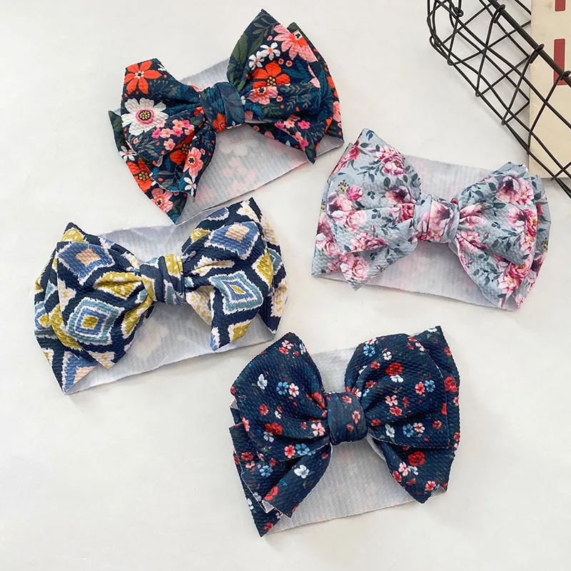 

Big Bows Baby Headband Newborn Flower Printed Headbands Hair Bands For Girls Wide Soft Kids Turban Hair Accessories For Girls