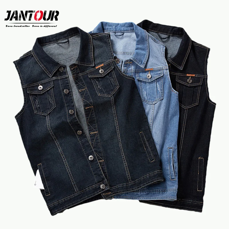 Large Size 8XL 7XL 6XL Cotton Jeans Sleeveless Jacket Vest 2022 Men Denim Jeans Vest Male Cowboy Outdoors Waistcoat 3 Colour