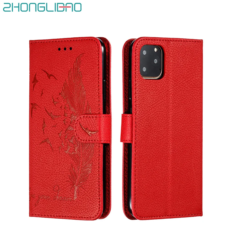 Роскошный кожаный чехол книжка с принтом перьев для IPhone 11 Pro Xs Max X Xr 7 8 Plus|Бамперы| |