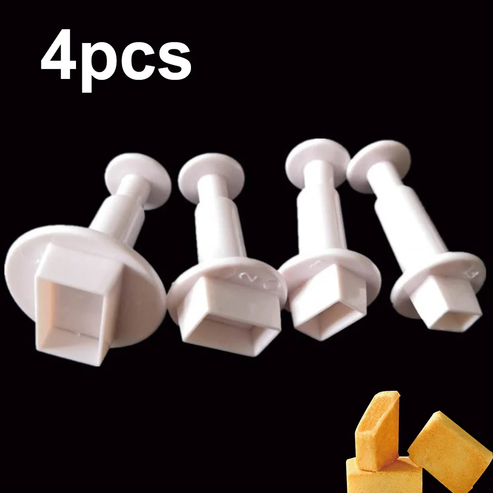New 4pcs Square Shape Plunger Cake Cookie Cutter Fondant Gum Paste Cupcake Toppers Decorating Mold Biscuit baking Tool | Дом и сад