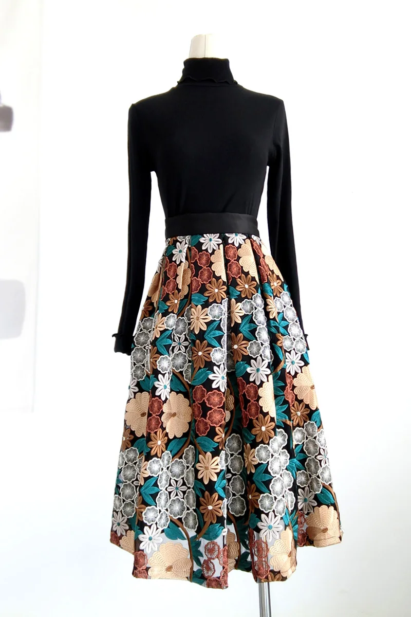 Новое поступление Женская осенне-зимняя элегантная кружевная юбка с вышивкой