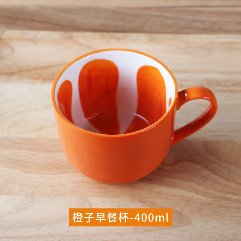 

Hot sale water cup creative cute fruit cup mug ceramic couple coffee cup breakfast cup with spoon custom Logo