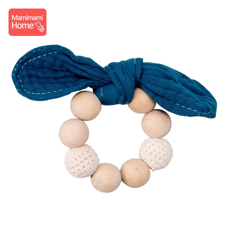 blue Bracelets Mamihome детские нагрудники, тканевые банданы с деревянным кольцом, прорезыватель из бука, хлопковый слюнявчик, впитывающая ткань для новорожденных, детские товары, игрушки - Цвет: blue Bracelets