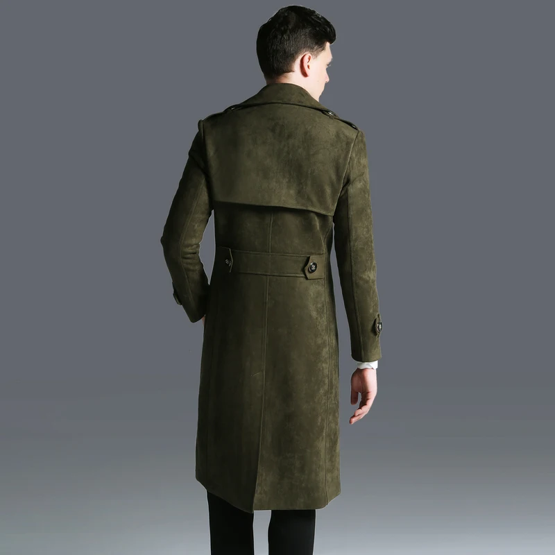 Мужское длинное пальто двубортное из замши размера плюс 6xl сезон осень-зима |