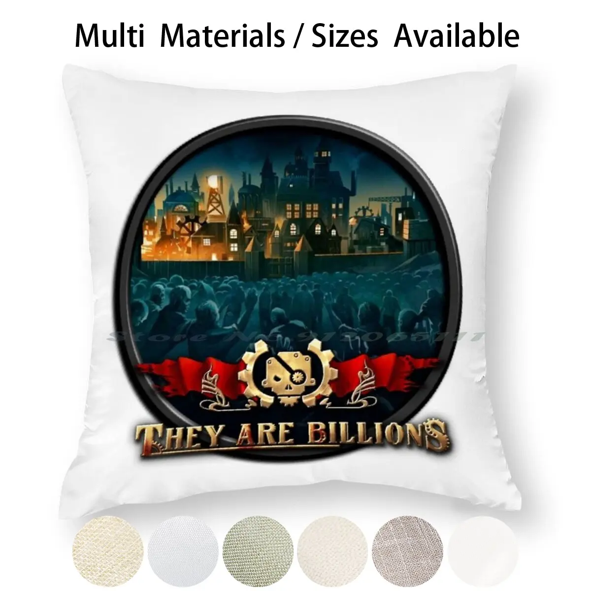 Подушечка для игровой подушки They Are Billions из хлопкового льна с колесами игр и черепами.