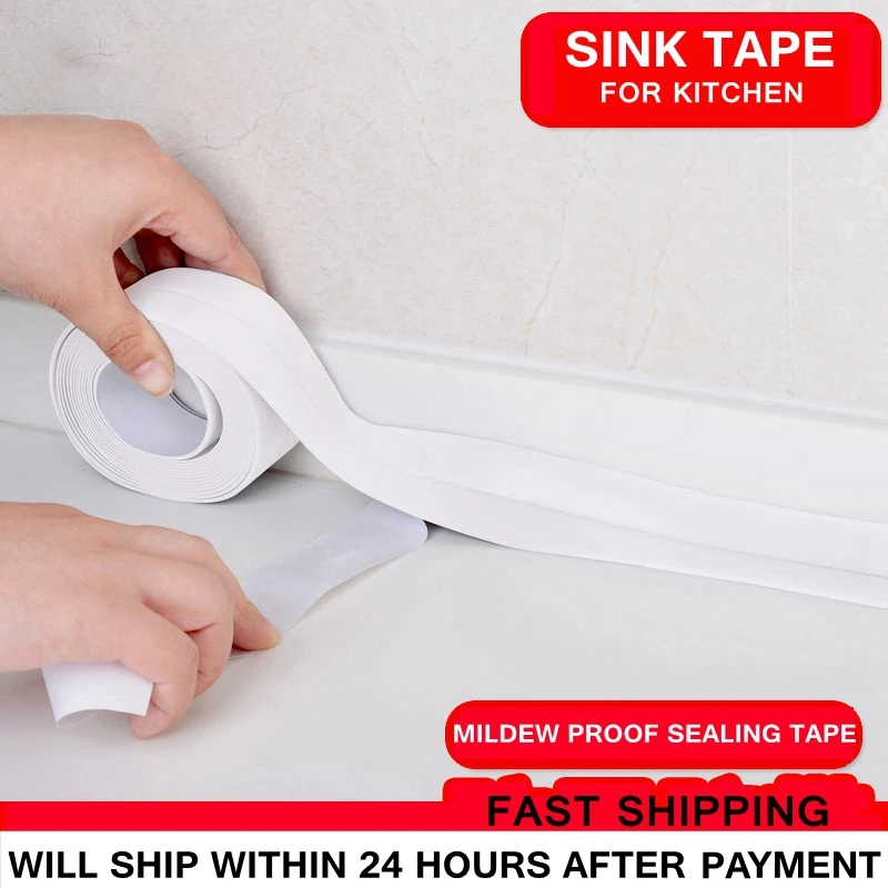 

3.2m Bathroom Kitchen Shower PVC Mould Proof Tape Self Adhesive Waterproof Adhesive Plaster Sink Bath Sealing Strip Tape