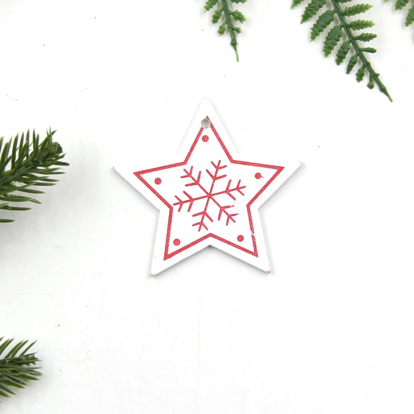 White Star A 12 шт./лот DIY белые и красные рождественские печатные деревянные подвески, украшения для детей, рождественские подарки, украшения для елки - Цвет: White Star A
