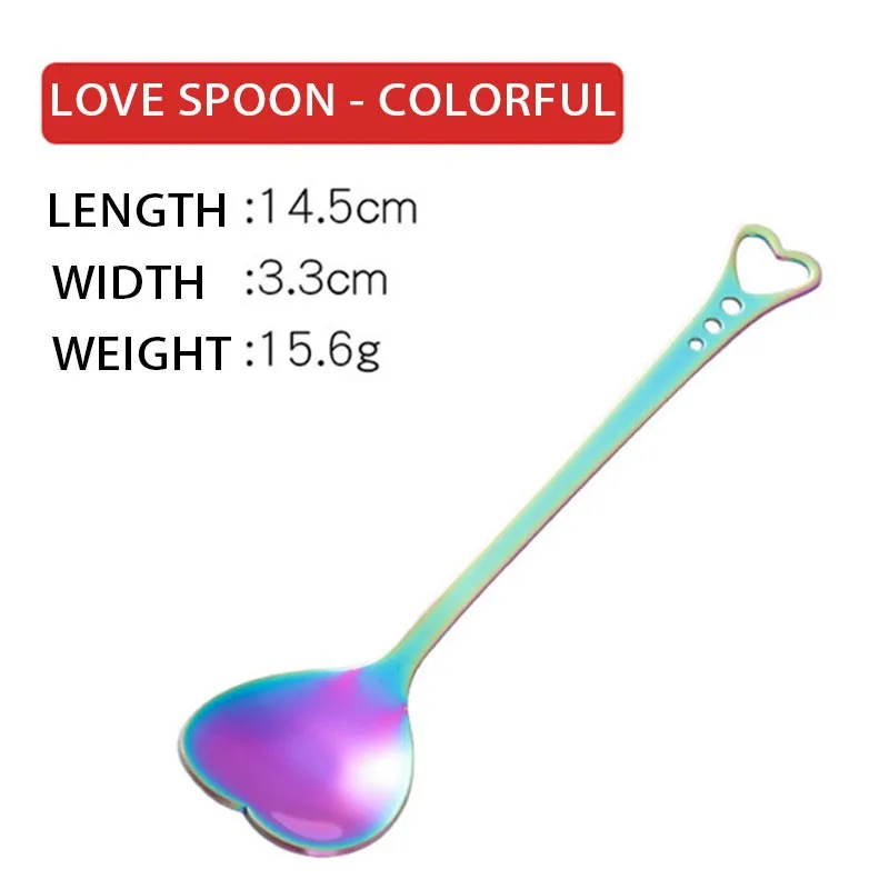 

1pc Love Coffee Spoon Heart-shaped Stainless Steel Dessert Cake Spoon Tableware Kichen Accessories Rose Gold Sliver Colorful
