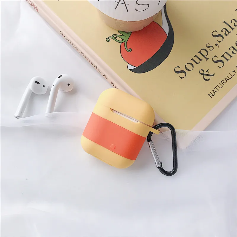 Yellow+Orange Чехол для AirPods с милым рисунком лимонного чая Vitasoy Milk силиконовый защитный чехол для наушников Airpods 2 с крюком аксессуары для AirPods - Цвет: Yellow+Orange
