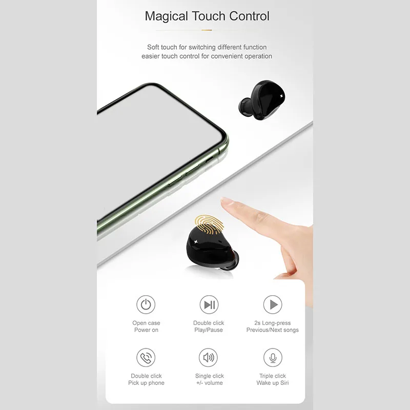 

QCC3020 Bluetooth Wireless Earphones TWS Stereo Portable Noise Cancelling Headphones with Mic(Black)