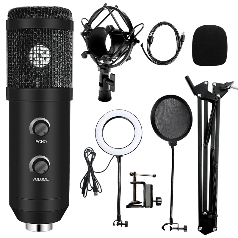 

USB Microphone Kits with 6 Inch Ring Light Arm Stand Professional Ring Light Studio Kit for Karaoke Recording Microphone
