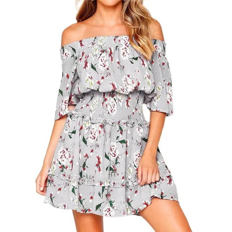 

Dresses for women casual off shoulder sexy Quarter Sleeve High Waist Chiffon summer 2021 dress plus size 6l long vestido elegant