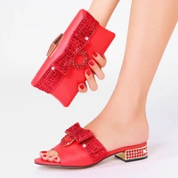2021 new italian design african nigerian high heel party crystal rhinestone wedding shoes and hand held straddle dinner bag slip