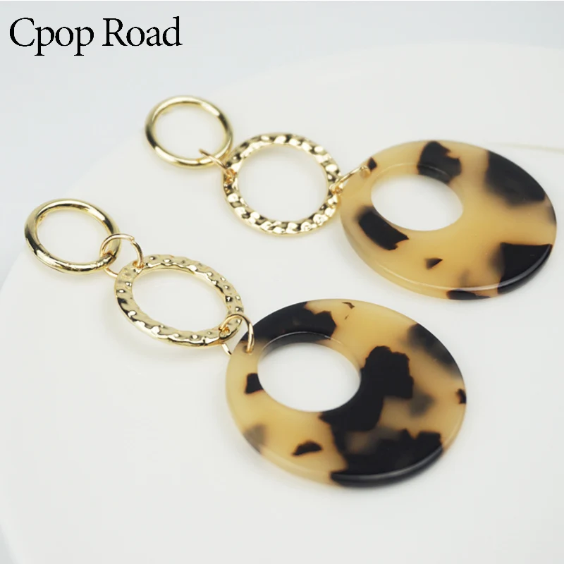 Cpop круглые акриловые серьги из смолы леопардовые для женщин длинные массивные гвоздики с уксусной кислотой