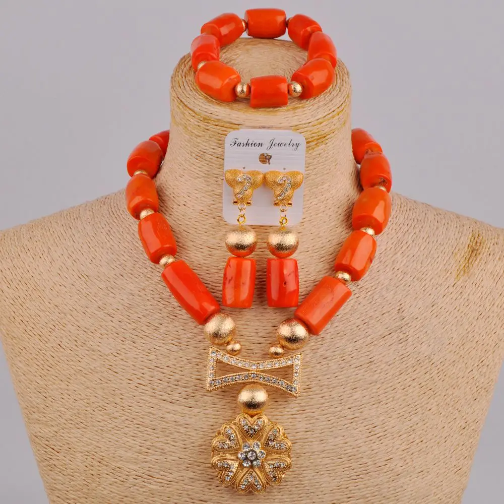 Модный набор бижутерии в африканском стиле с оранжевыми коралловыми бусинами