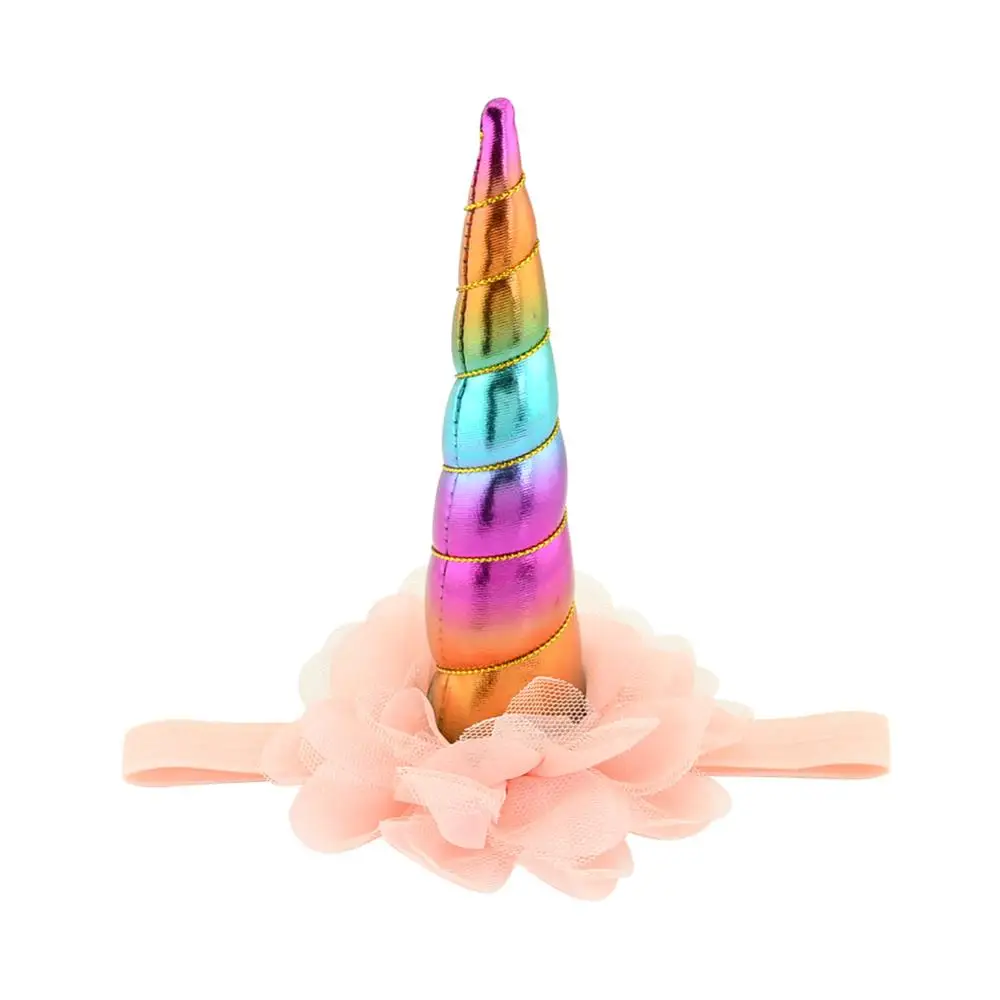 Шифоновый Цветок для девочек ободок с цветочным орнаментом и рогом единорога