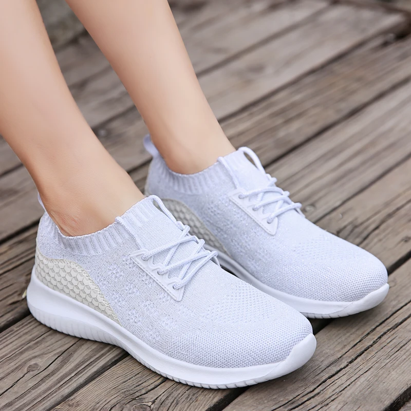 

Summer Women's Vulcanized Shoes Breathable Mesh Socks Shoes Lightweight Wear-resistant Walking Shopping Jogging