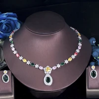 threegraces classic colorful cz crystal necklace and earrings set for women luxury wedding banquet jewelry accessories t0634
