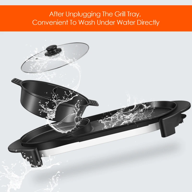 2in1 Multifunction Electric Grill Indoor Hot Pot Non-stick BBQ Baking Flat Pan Large Capacity Split Kitchen Cooker | Дом и сад