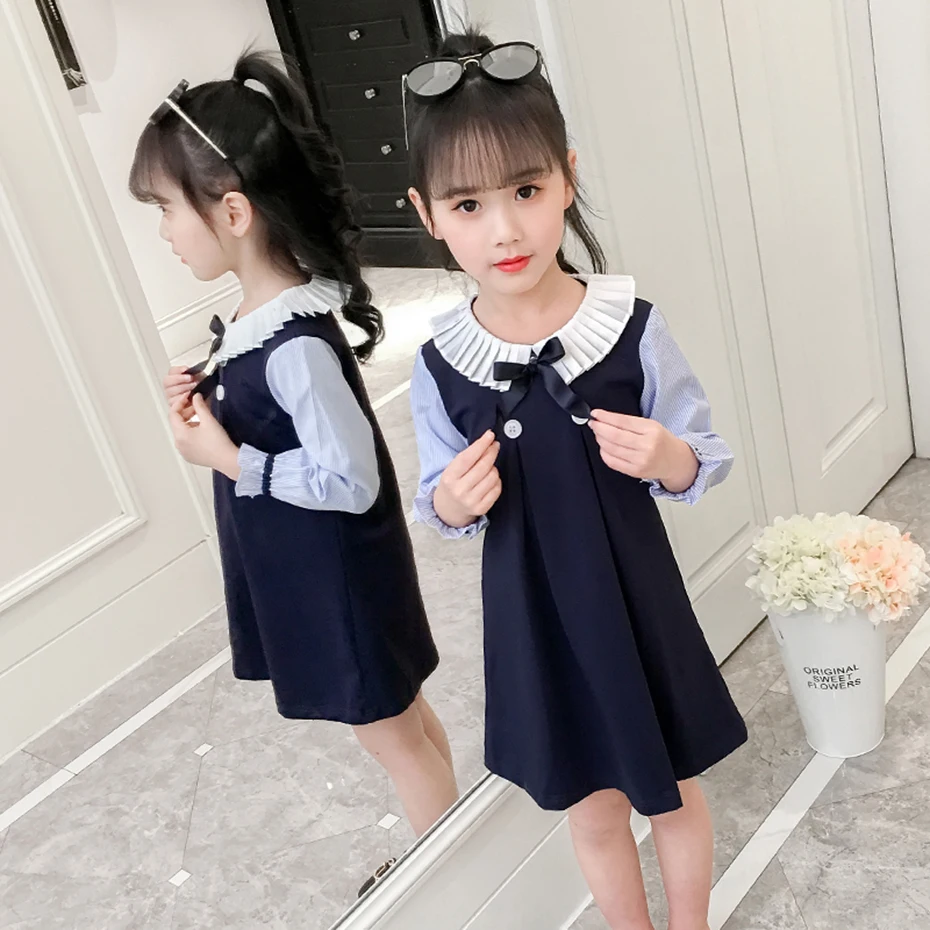 Новые платья для девочек приталенные трапециевидной формы лоскутное платье в