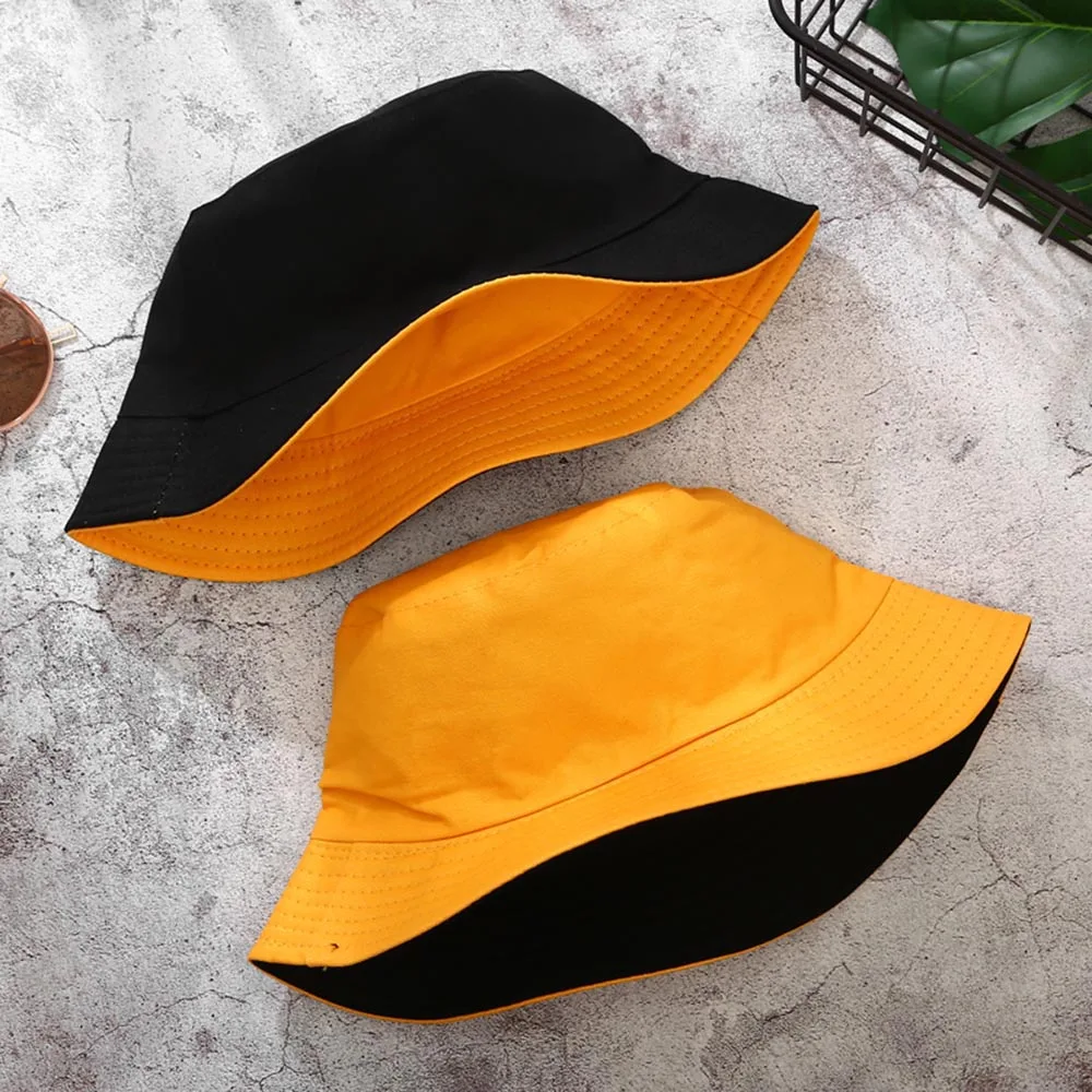

1pc Double-sided Wearing Cap Visor Solid Color Bucket Hat Men And Women Cotton Flat Sun Hat Reversible Fisherman Hat Bucket Cap