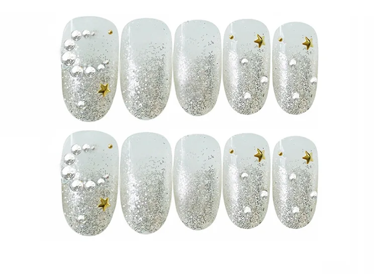 

24pcs Nails Patch Glue Type Round Head Long Paragraph Fashion Manicure Patch False Nails Save Time Nail Patch Nail parts