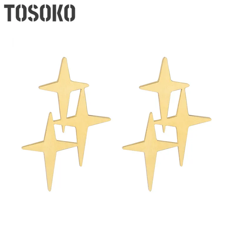 TOSOKO Stainless Steel Jewelry Cross Awn Star Earrings Fashion Multi-Level Overlay Earrings BSF557