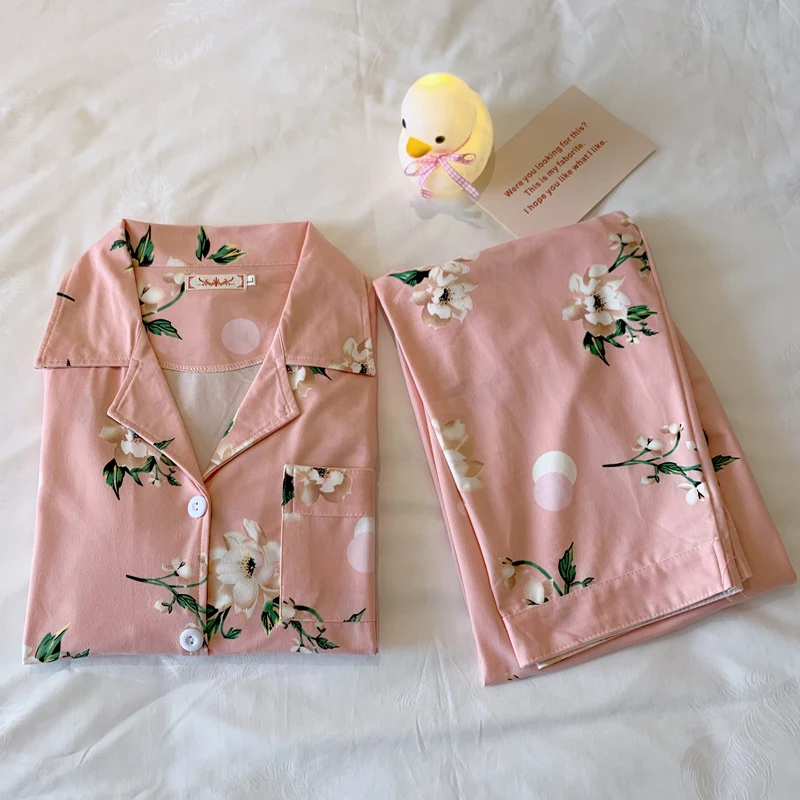 

Spring And Autumn Pajamas Women 2021 New Style Cotton Cardigan Long-sleeved Sleepwear Thin Flowers Print Home Clothes Pyjamas