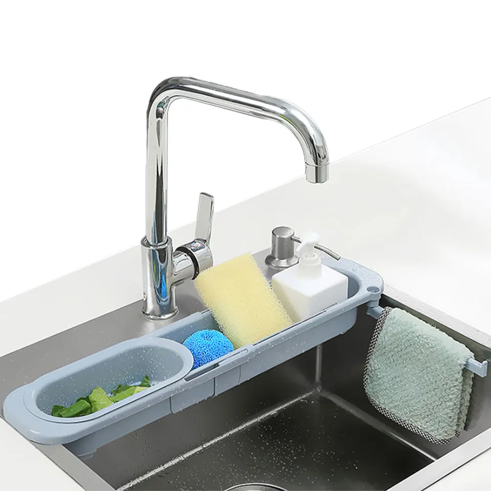 Телескопическая полка для раковины регулируемая съемная корзина с фильтром