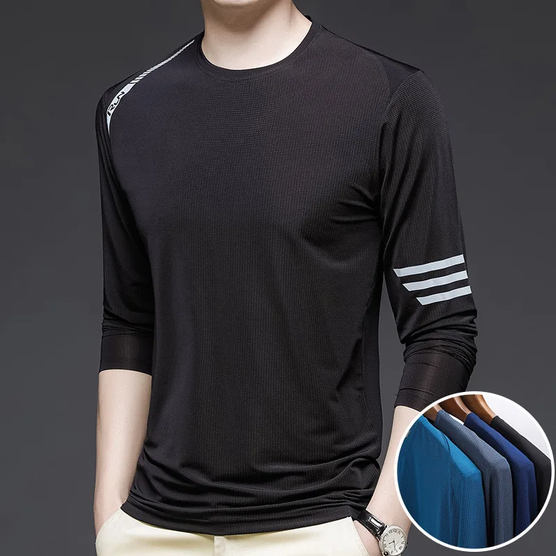 

2021 summer new men's long sleeve T-shirt trend Korean sports fast dry young men's breathable casual men's wear