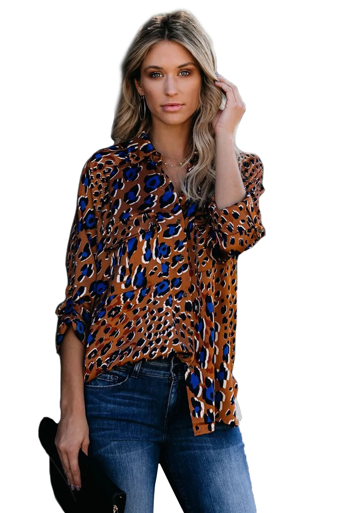 Женская блузка хит продаж леопардовая расцветка свободные рубашки с длинным
