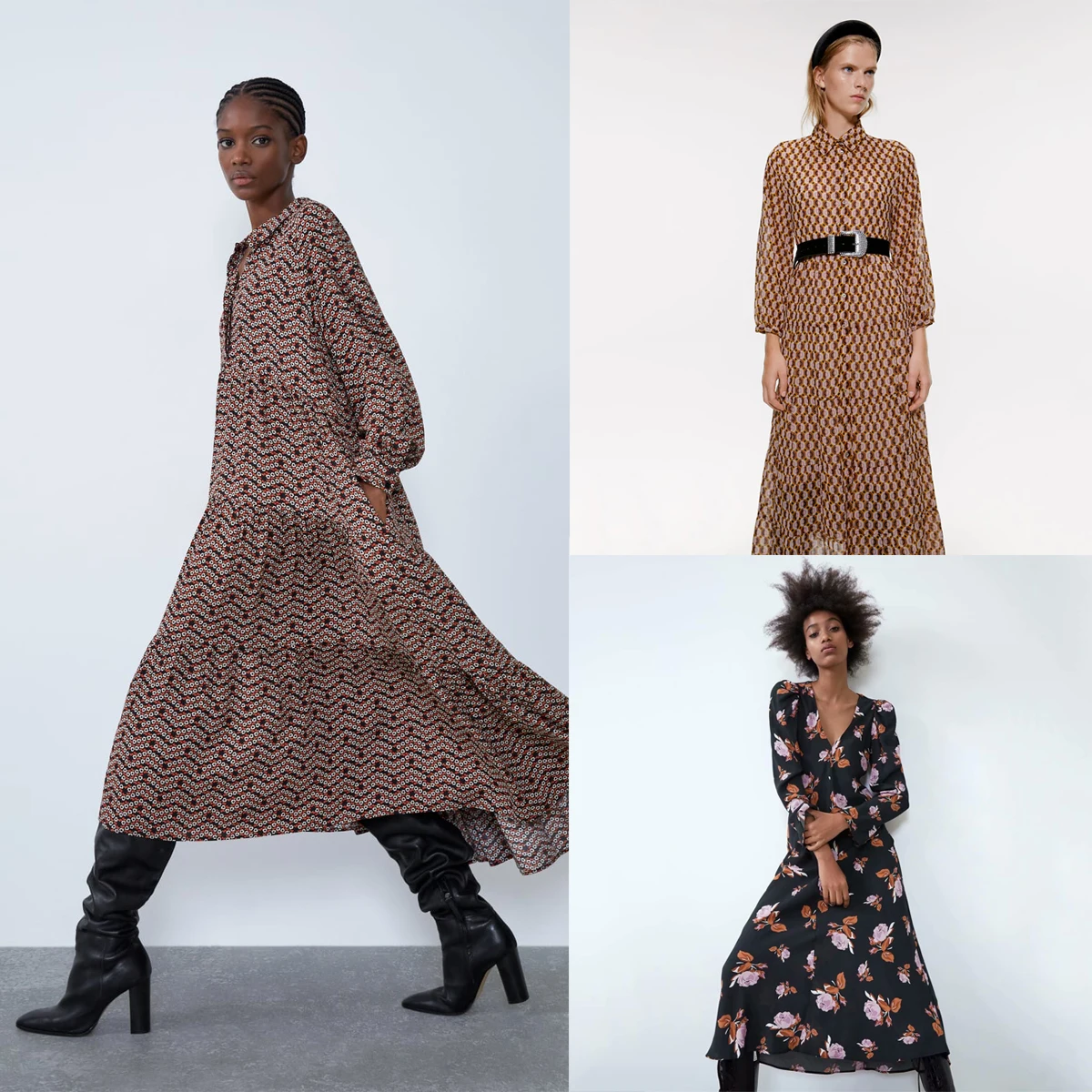 Женское платье рубашка с длинным рукавом ZA Длинное Элегантное вечернее