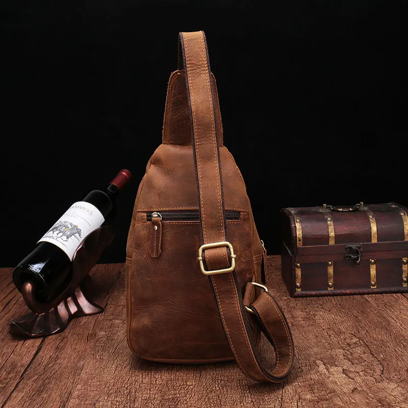 Original Men Genuine Leather Chest Packs Vintage Crazy Horse Travel Sling Shoulder Bag Male Daypack Crossbody Bag Handbags