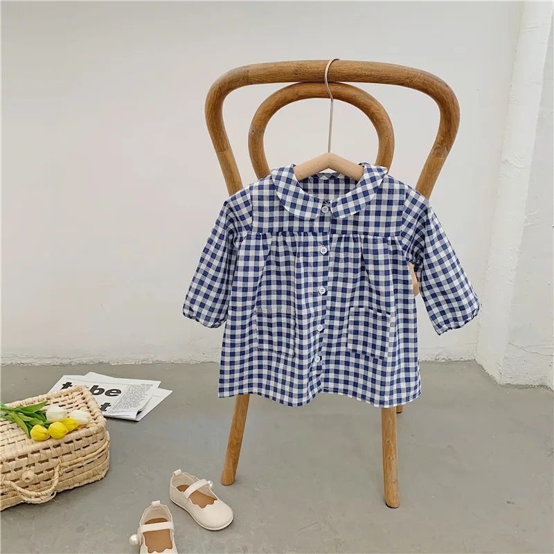 

Autumn 202 New Arrive Girls lapel casual plaid shirt often long sleeve cotton comfortable girl shirt
