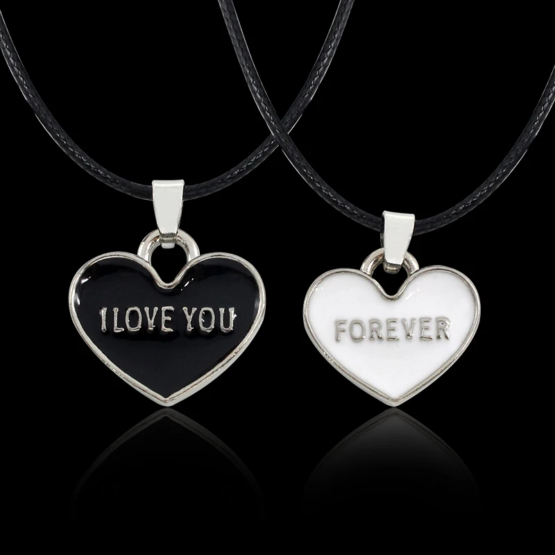 

2 Pcs/Set Heart Shape Pendant Necklace For Couples Lettering "I Love You Forever" Necklaces Lover Jewelry Girlfriend Gifts 2019