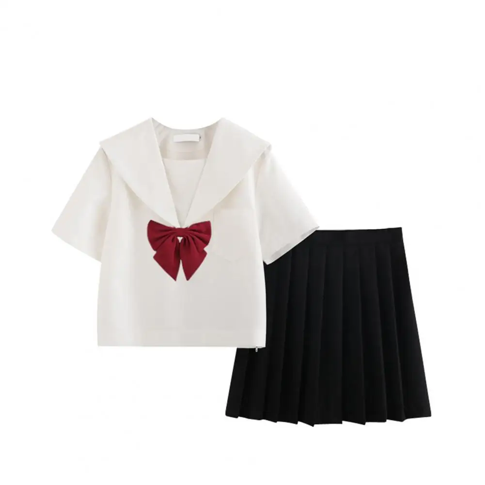 

50% HOT SALESï¼ï¼ï¼Uniform Skirt Bow Tie Navy Collar College Style Japanese Style Orthodox Short Pleated Skirt for Women