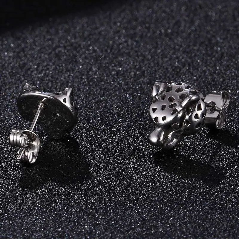 Женские серьги-гвоздики с головой леопарда из нержавеющей стали | Украшения и