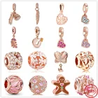 Новинка 2021 г., бусины в виде сосновой гайки, листа, цветка, стрекозы, подвески из розового золота, подходят для оригинальных шармов Pandora, серебряный браслет 925 пробы, женские Украшения сделай сам