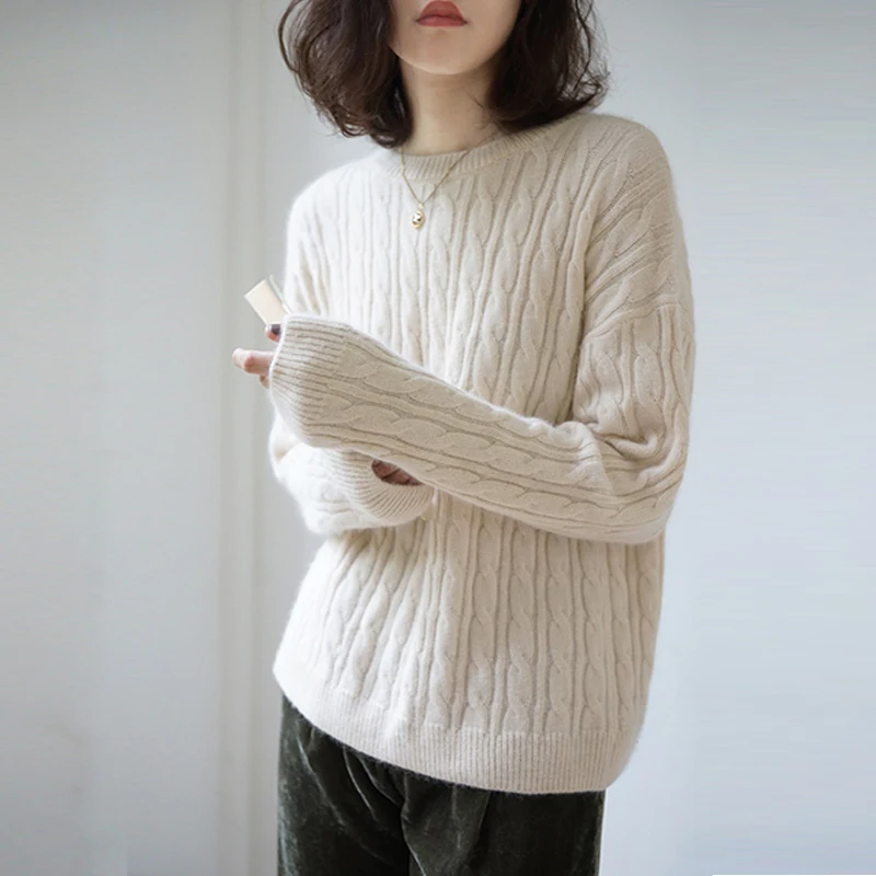 

cashmere sweater female head round neck short loose thickening twist solid color knitted sweaters women autumn winter pullover