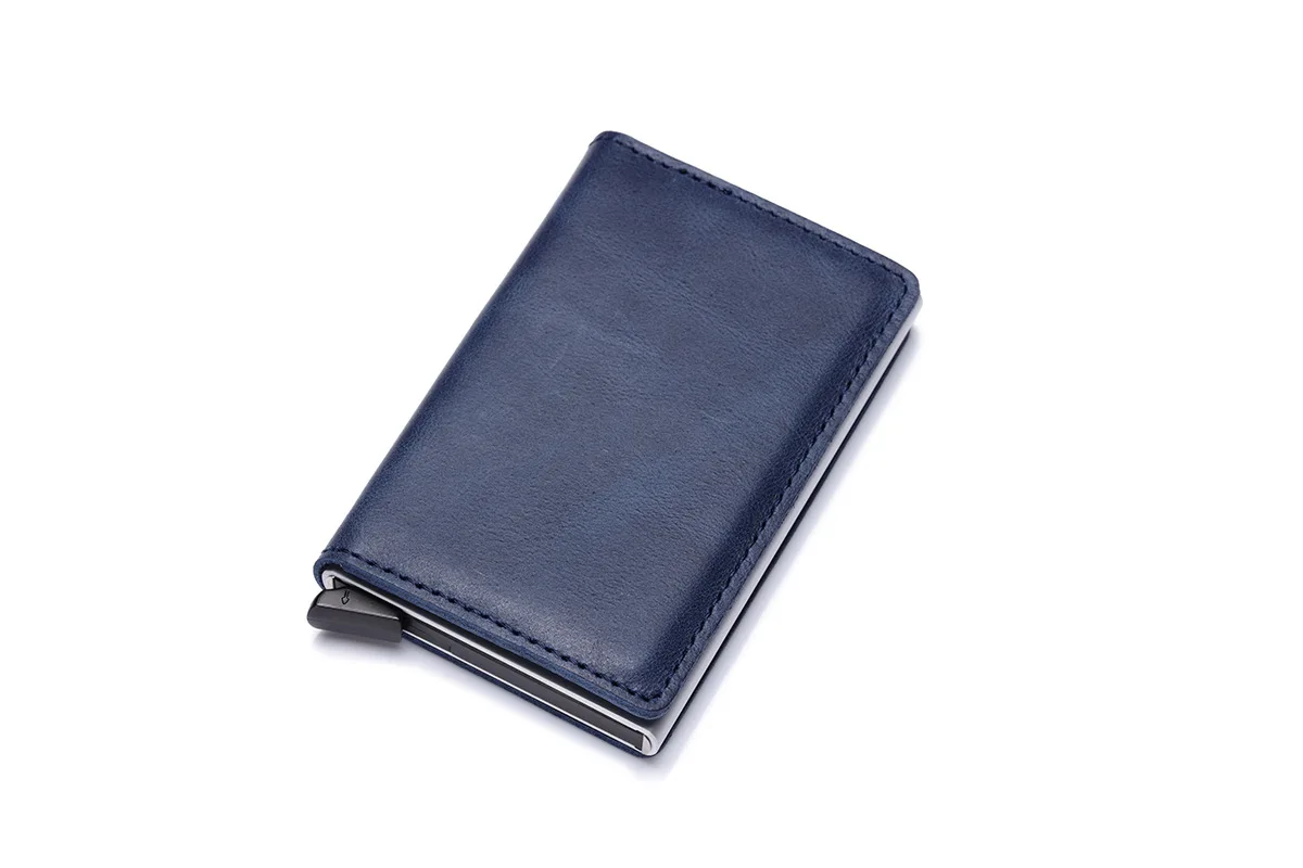 

Men Vintage Credit Card Holder Blocking Rfid Wallet Leather fashion Security Information Metal Purse Genuine Leather wallet card