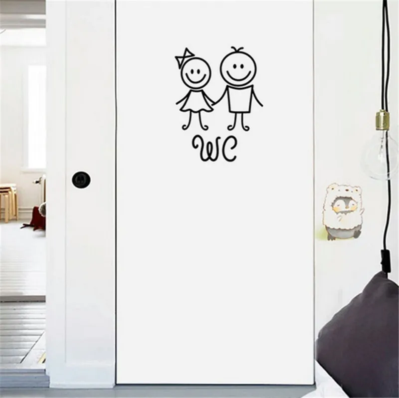 Cartoon boy and girl toilet wall sticker used in bathroom decoration vinyl decal waterproof poster public place sign | Дом и сад