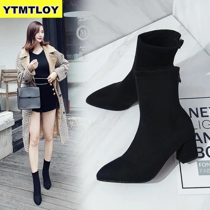 Модные женские ботильоны обувь на толстом каблуке новейшая женская с острым