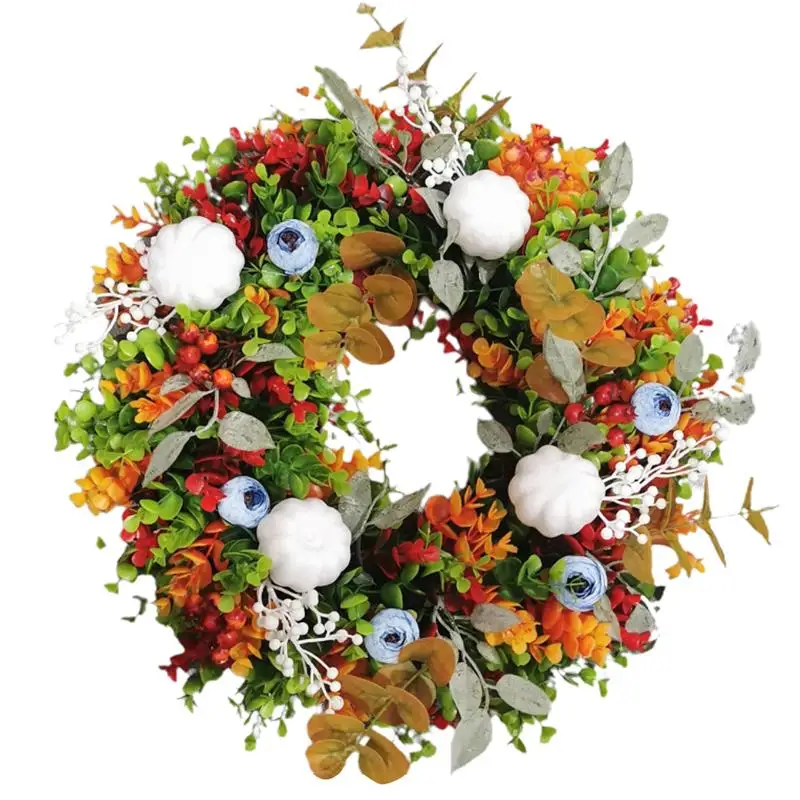 

Autumn Wreath For Front Door Outside Fall Autumn Eucalyptus Pumking Wreaths For Front Door Thanksgiving Garden Home Decorations