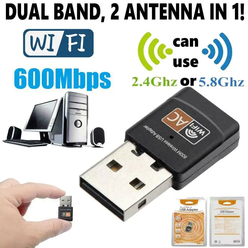 USB Wi Fi адаптер 2 4 ГГц 5 600 Мбит/с 802.11b/n/g/ac|Компьютерные кабели и разъемы| |