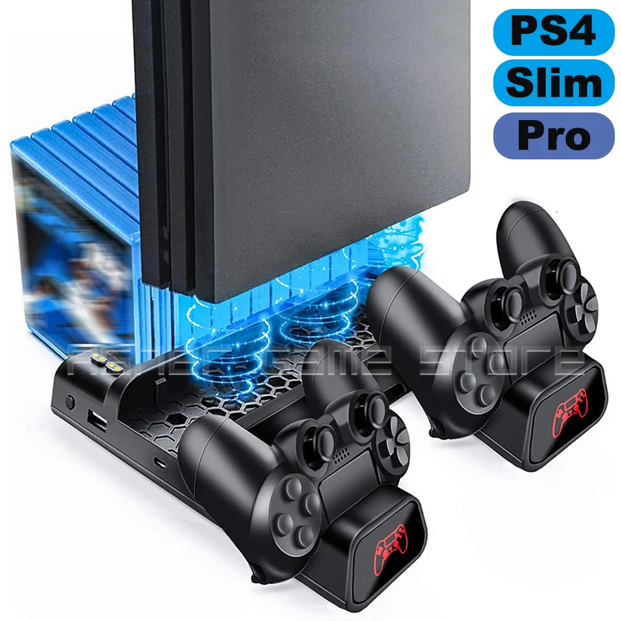 Тонкая подставка для PS4 Pro зарядная док-станция 2 кулера 10 ячеек игр Sony Playstation 4